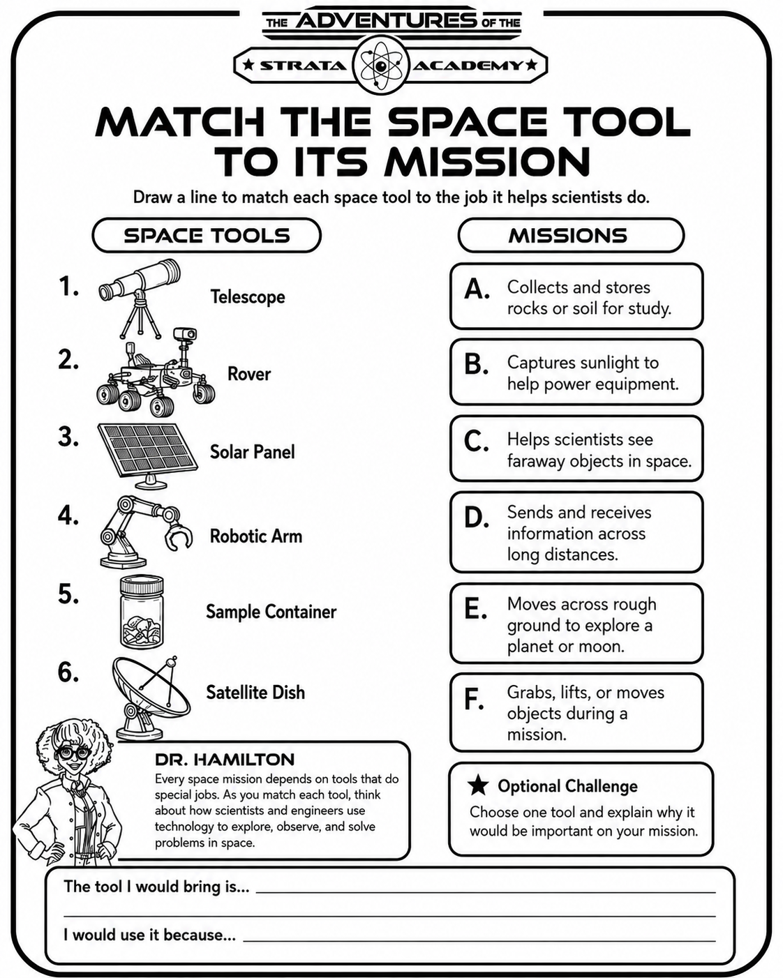 Match the space tool printable