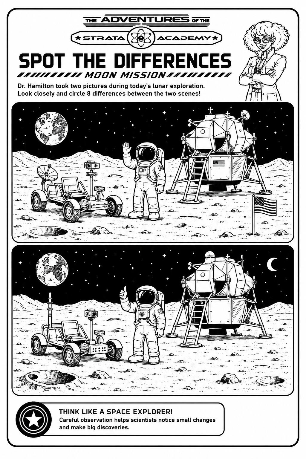 Spot the differences Moon mission printable